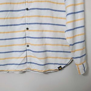 Men Slimfit White Striped Cotton Shirt