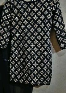 Black Embroided Kurti With Garara &amp; Dupatta Set