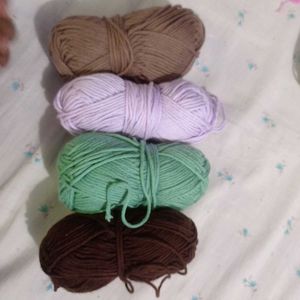 thick crochet yarn, lavender, green, brown