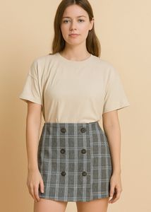 Checked Button Front Mini Skirt