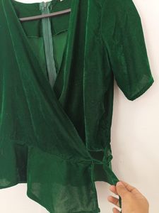 Green Velvet Wrap Top