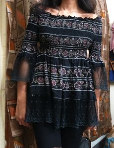 Black mesh Off Shoulder Top