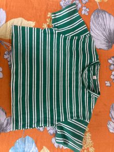 Green Striped Crew Neck T-Shirt