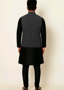 Men&#39;s Black Kurta Pajama with Waistcoat