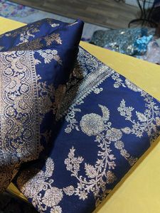 Elegant Blue &amp; Gold Banarasi Saree