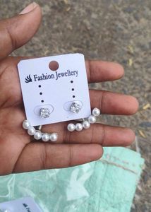 Pearl & Crystal Earrings Pack Of 1 Korean Studs