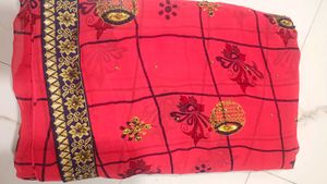 Elegant Pink Checkered Saree