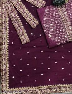 Elegant Purple Sequin Saree