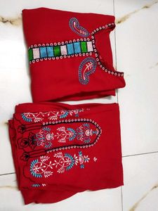Red Kurta Sat Without Dupatta