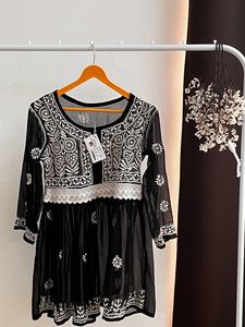 New Black Net Embroidered Kurti