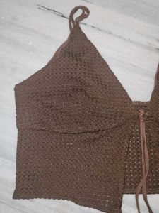 Brown Crochet Bralette Top