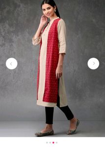 Anouk Women Beige &amp; Red Printed Straight Kurta