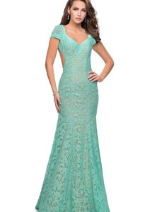 La Femme Aqua Lace Gown