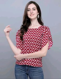 Maroon And White Stripes Petal Sleeves Party Top
