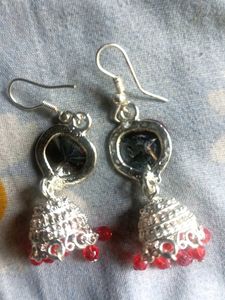 Red Gemstone Jhumka Earrings