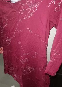 Red Floral Embroidered Kurta