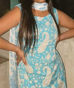 Elegant Sky Blue Printed Kurta Set