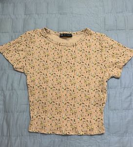 Zara Floral Ribbed Crop Top