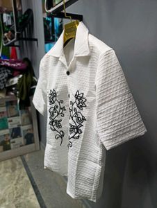 White Knit, Printed Shirt (Oversized Fit)