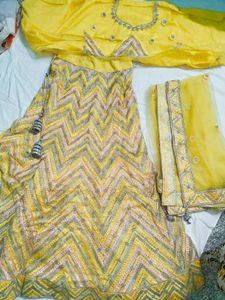 Yellow Lehenga With Silver Embroidery
