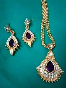 Necklace And Studs With Stone Changeable 4 Sets