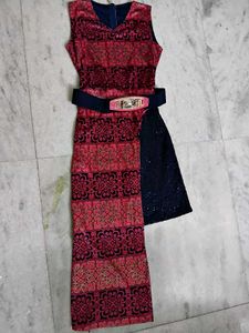 New Stylish Pink &amp; Navy Dress(FREE FLOWER CLIP)
