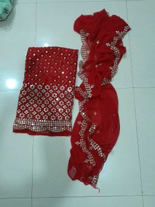 Red Mirror Work Salwar Kameez Set