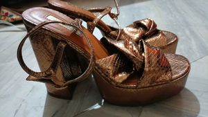 Gold Snakeskin Platform Heels