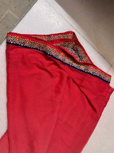 Pink Coral Saree with Royal Blue &amp; Gold Border
