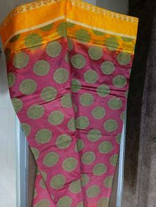 Pure Bangalore Silk Maroon With Yellow Border