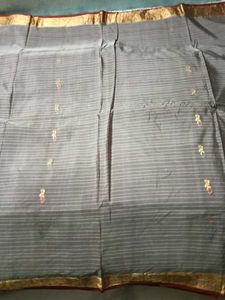 GentlyUsed Burgundy and Grey Pattu Sari WithBlo