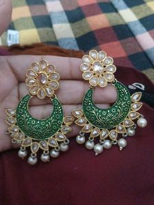 Green &amp; Gold Statement Earrings