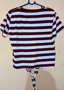 White And Maroon Striped Top