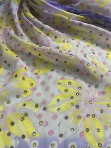 Purple N Yellow Chiffon Stole Wid One Side Diamond