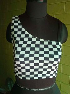 SHEIN Checkered One-Shoulder Crop Top