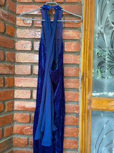 Elegant Blue Velvet Maxi Dress