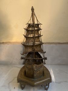 Vintage Metal Ship Sculpture