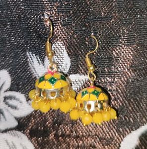 Yellow Jhumka Earrings
