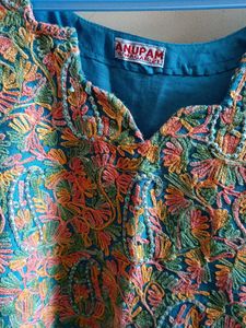 Embroidered A-Line Dress With Chudi Pant