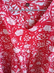 Cotton Floral Red Top
