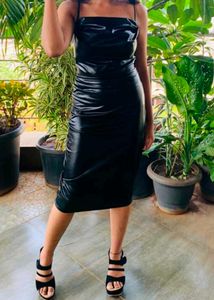 URBANIC Black Faux Leather Bodycon Dress