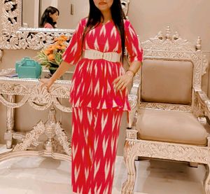 Pink Print Peplum Pant Set