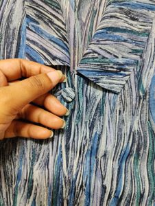 Abstract Blue Green Wavy Stripe Collared Shirt