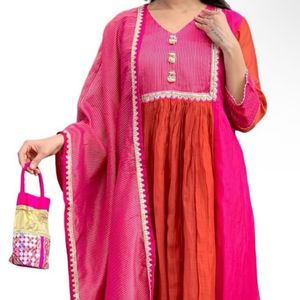 Vibrant Pink &amp; Orange Anarkali Suit