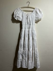 Midi Cottage Core White Dress