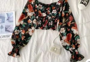 Floral Black Korean Top