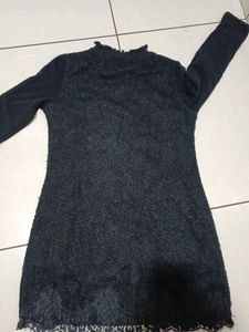 Black Lace Long Sleeve Mini Dress