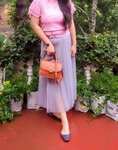 Gray Tulle Skirt with Pearls