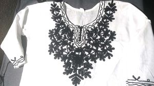 Elegant White Embroidered Short Kurta Chikankari K