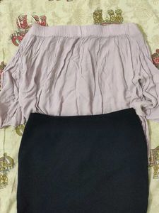Off Shoulder Top With Navy Blue Mini Skirt